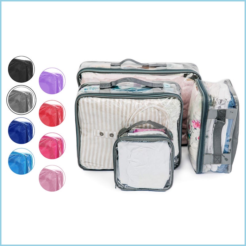 EzPacking Clear Travel Packing Cubes Set of 4 for Carry On (XS, Small, Medium, Large) / See-Through Clothes Organizer Dividers for Suitcase/Transparent Vinyl PVC Cell Pouches for Luggage (Gray) - Image 2